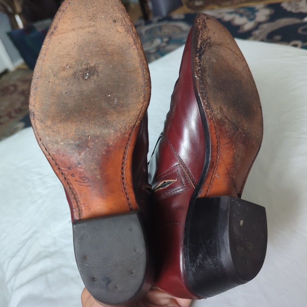 Men’s 1970’s Sears Rusty Brown Leather Western Side Zip Square Toe Heeled Boot - Picture 12 of 12